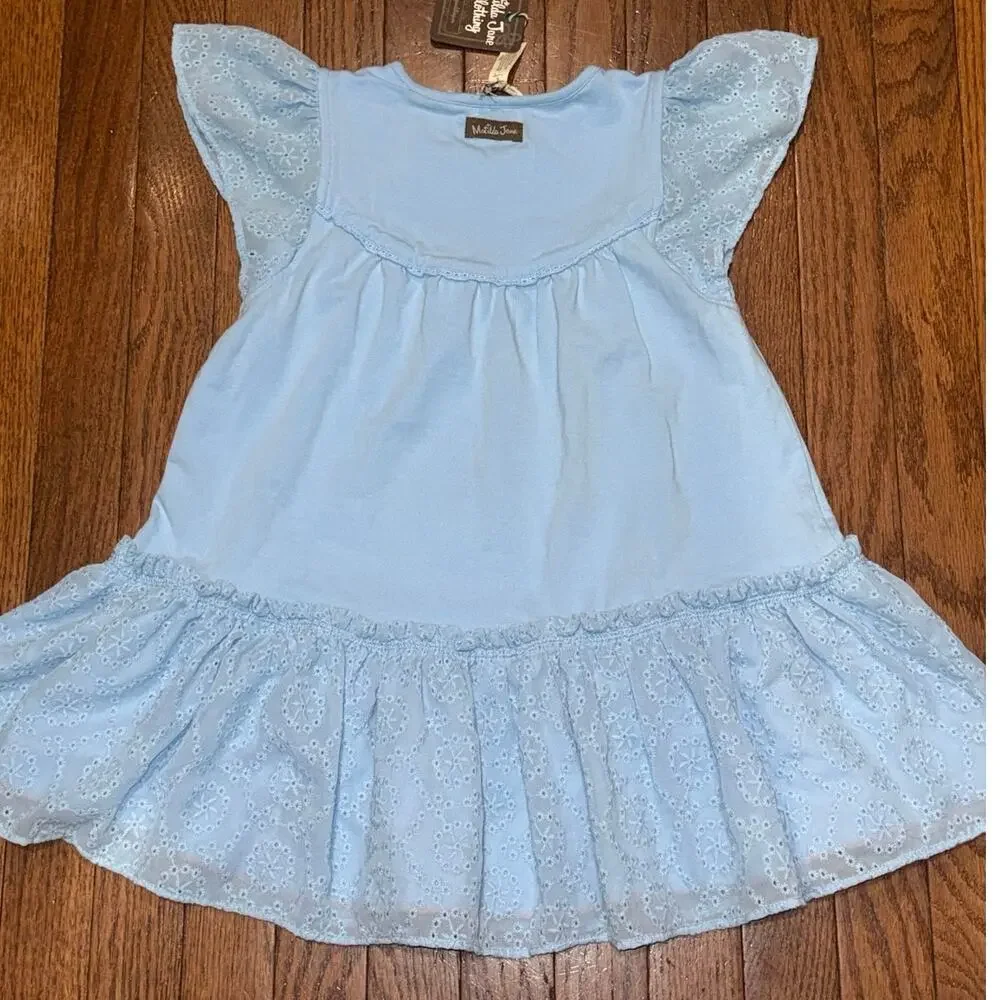 Matilda Jane Oh Joy Dress Girls Size 6 NWT Dream Chasers Blue Eyelet Ruffle